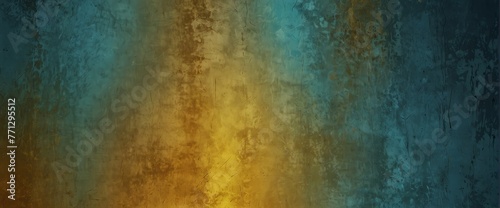 Golden yellow to aquamarine blue color gradient wall texture grunge rough abstract with scratches and small cracks from Generative AI