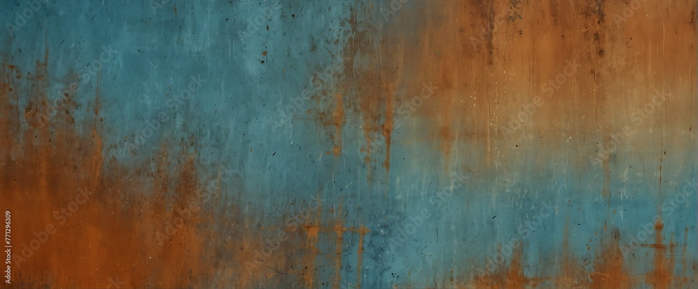 Rust orange to powder blue color gradient Rusty brown to slate gray color gradient wall texture grunge rough abstract with scratches and small cracks from Generative AI - obrazy, fototapety, plakaty 