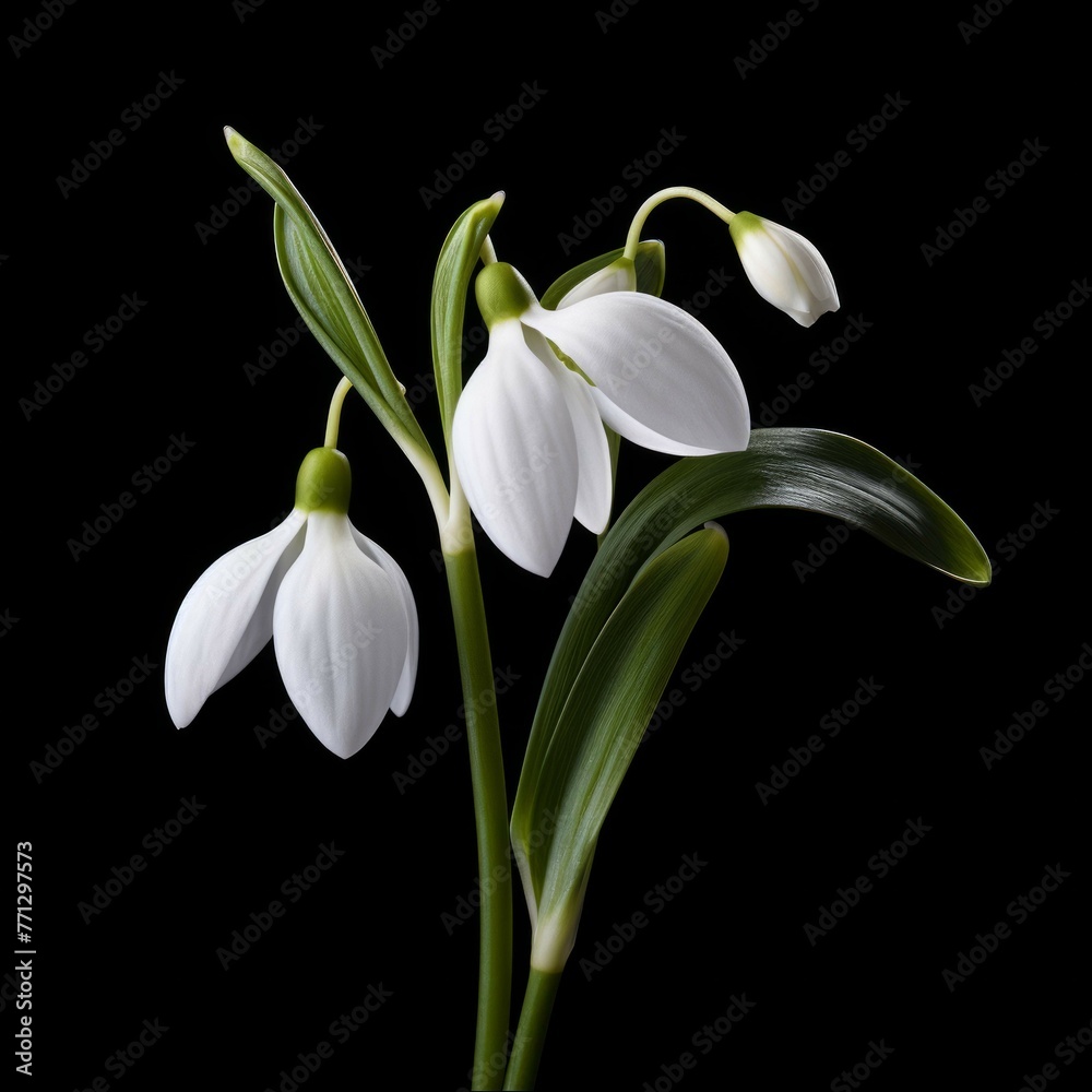 Obraz premium Snowdrop Flower, isolated on black background