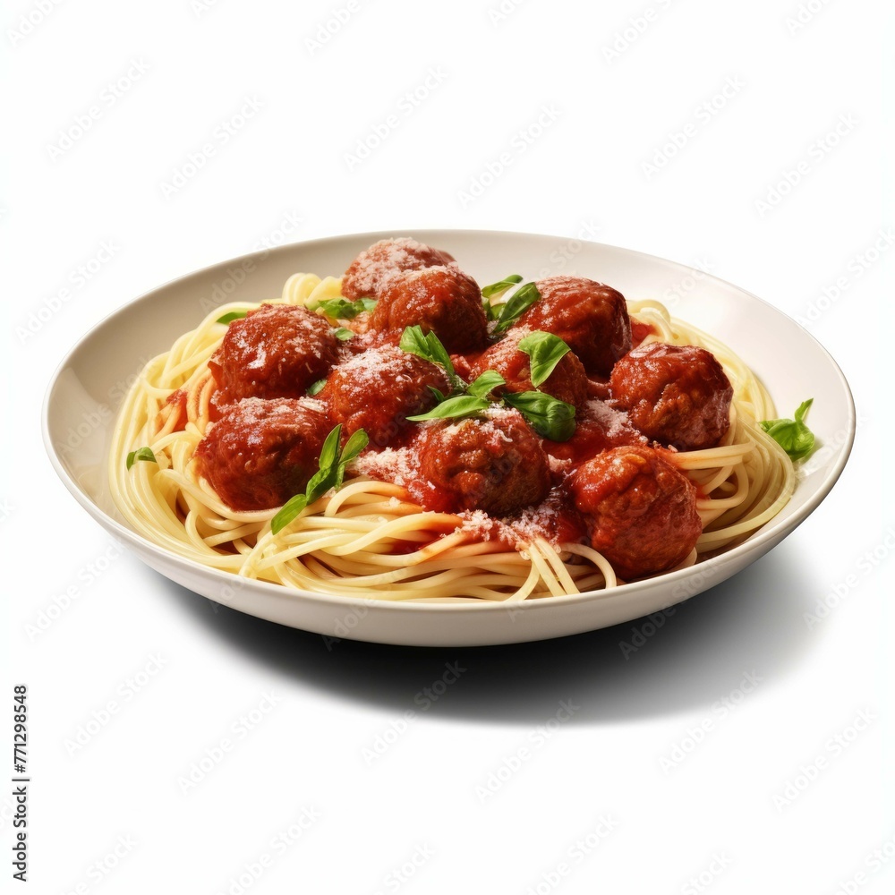 Spaghetti and Meatballs isolated on white background