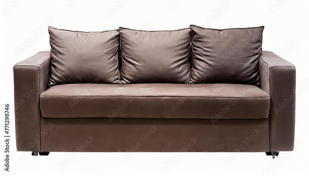 Fototapeta premium Front view of modern brown sofa on white