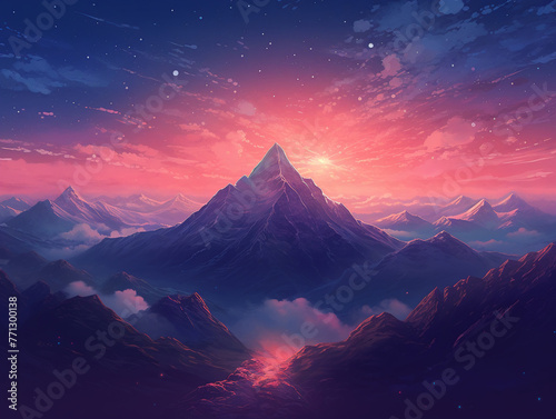 The height of a mountain with a view of the universe  cute  elegant  fantasy  sharpen  graphic design  illustration