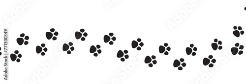 Paw vector foot trail print of cat. Dog, puppy silhouette animal diagonal tracks for t-shirts, backgrounds, patterns, websites, showcases design, greeting cards, child prints and etc. Paw Vector. © Kakal CF ID 4016033