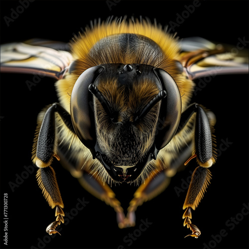 An extreme macro shot of a European Honey Bee.