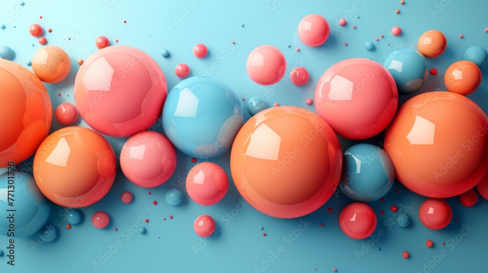 Abstract colorful spheres on wavy landscape. Vibrant and surreal landscape with colorful orbs floating above wavy layers, a scene that combines fantasy and serenity in a modern style