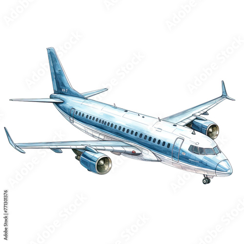 AI-generated watercolor Airplane clip art illustration. Isolated elements on a white background.	