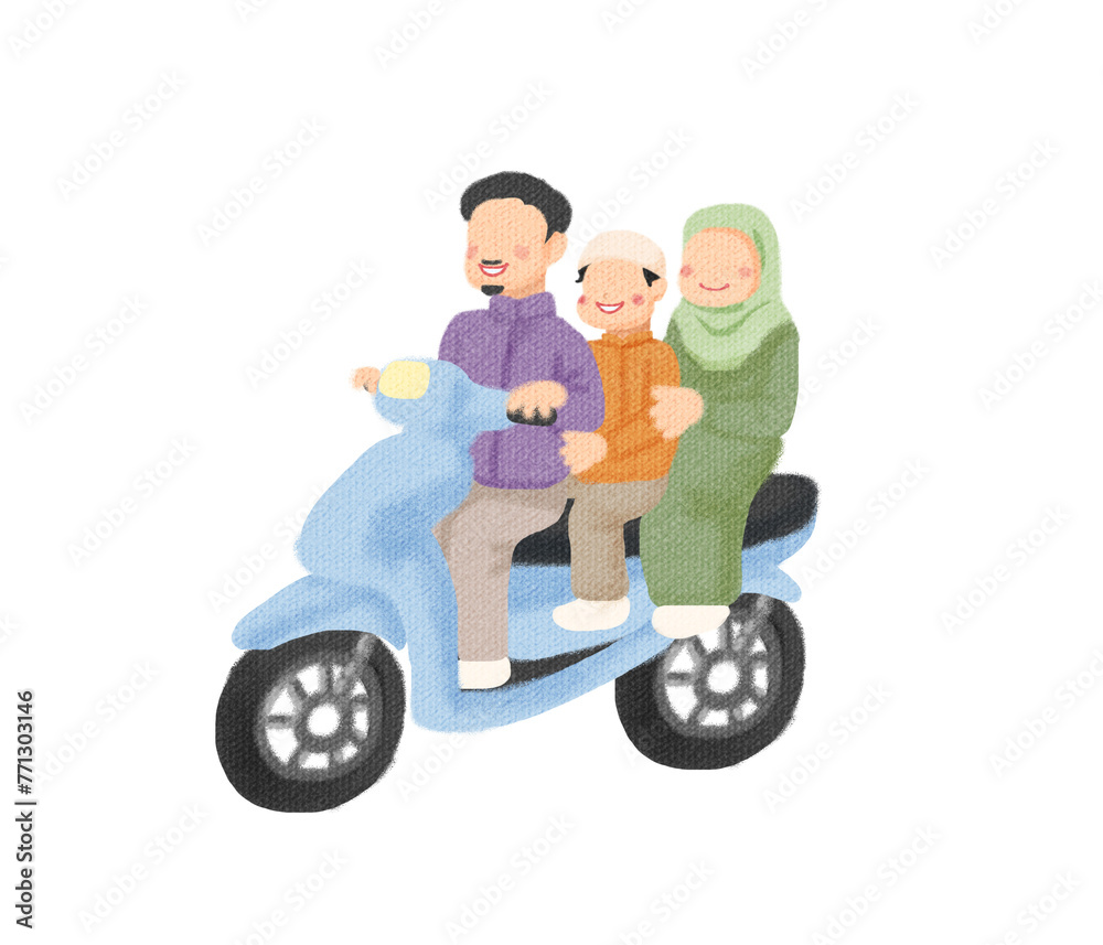 family tavelling with motorcycle