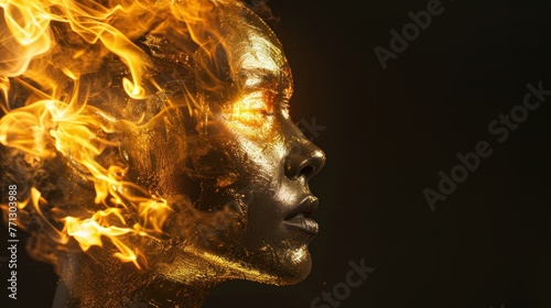 Fire Girl, Portrait of a woman, photo of flames