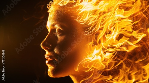 Fire Girl, Portrait of a woman, photo of flames
