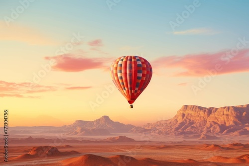 Hot air balloon over desert landscape at sunset © Michael Böhm