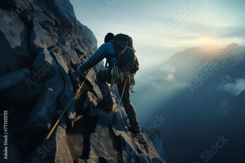 Mountain climber scaling a steep cliff.