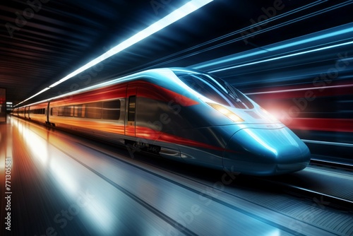 High-speed train passing through tunnel