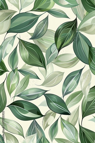Green Leaves Pattern on White Background