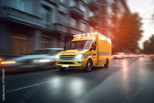 Speeding Ambulance on Urban Street in Emergency Response