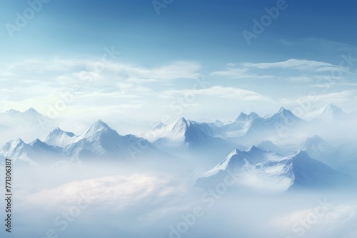 Abstract mountain range with snow-capped peaks and misty valleys © Michael Böhm