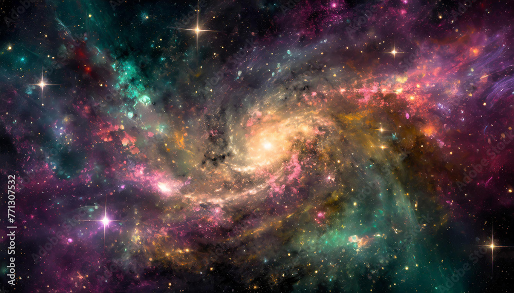 A fantastical galaxy with swirling colors, glowing stars, and cosmic dust A fantastical galaxy with swirling colors, glowing stars, and cosmic dust
