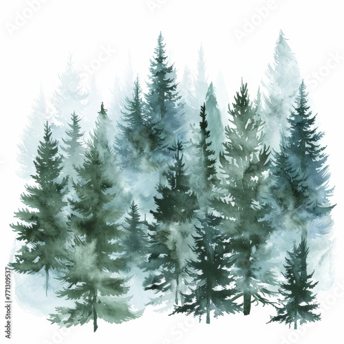Snow-covered Trees Watercolor Painting © BrandwayArt
