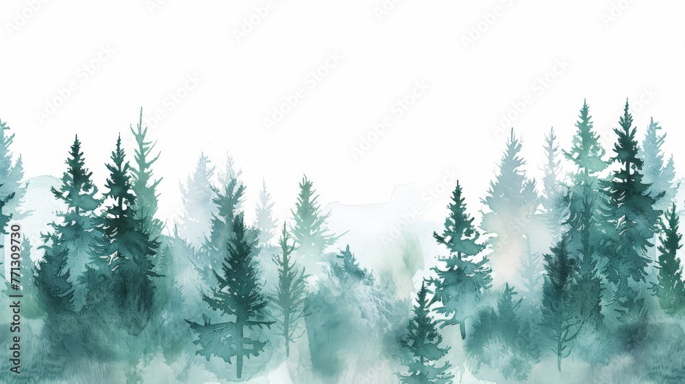 Lush Forest of Trees Watercolor Painting