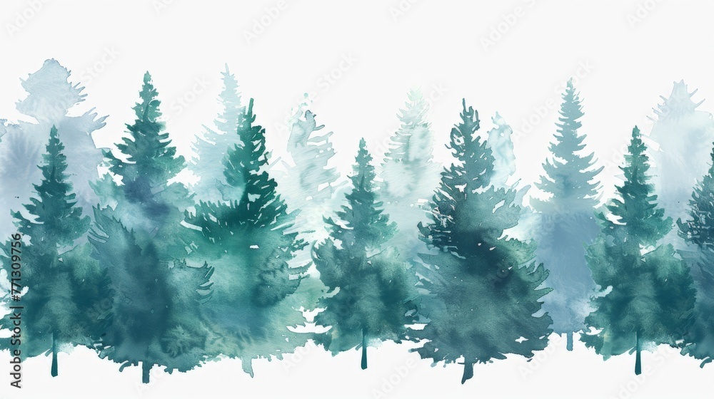 Fototapeta premium Snowy Trees Watercolor Painting