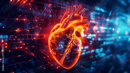 A digital screen displaying a human heart