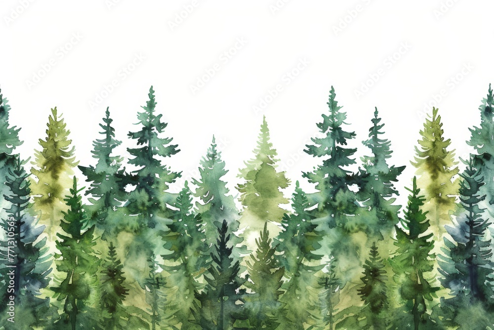 Row of Trees Watercolor Painting