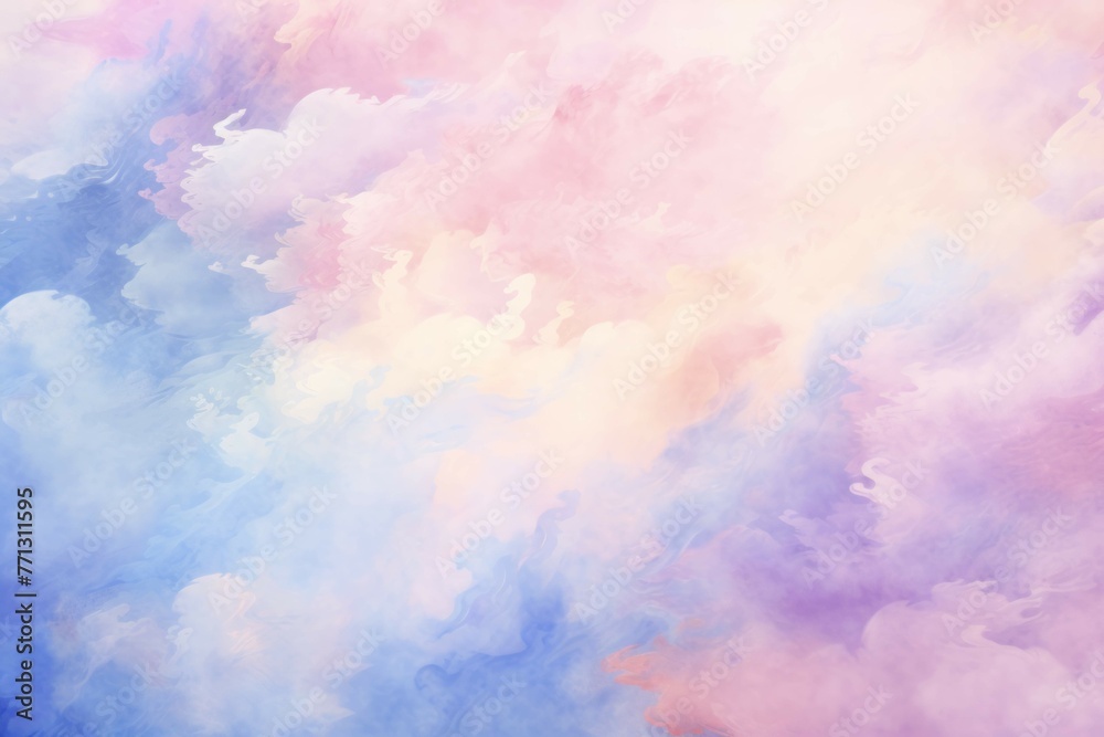 a watercolor background with blue and pale pink clouds