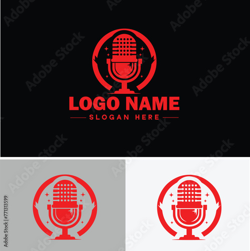 microphone Podcast record concept  music sound logo icon vector for business brand app icon microphone logo template