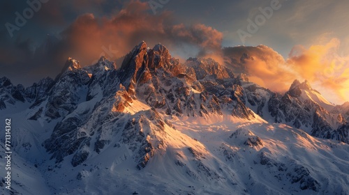 Snow-Covered Mountain Beneath Cloudy Sky © BrandwayArt