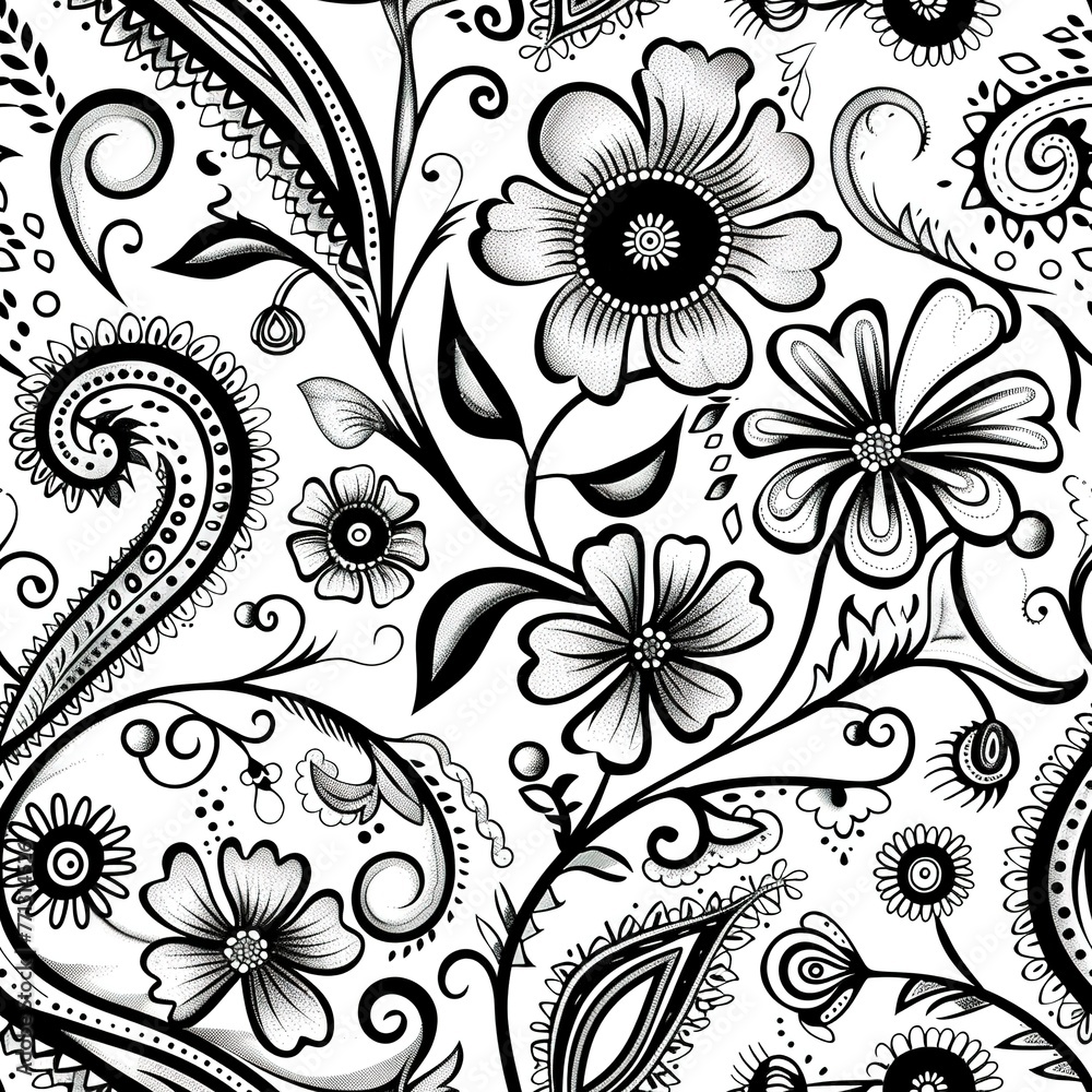 Floral Paisley seamless pattern intertwining flowers and paisley shapes for a natural feel. Seamless Pattern, Fabric Pattern, Tumbler wrap, Mug Wrap.