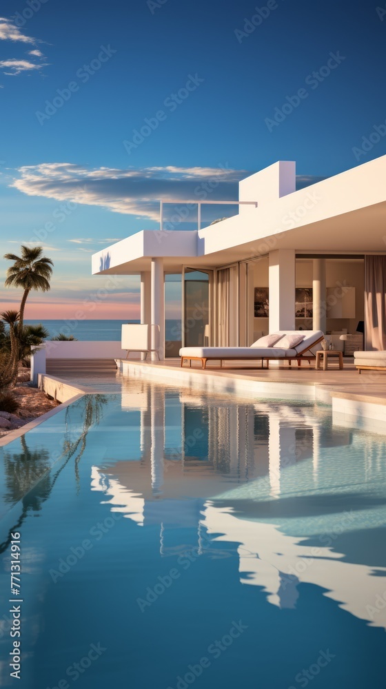 Modern Minimalist White Villa With Infinity Pool