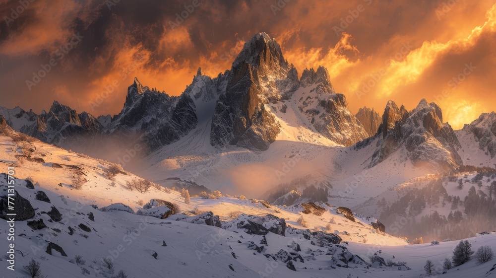 Snowy Mountain Range Under Cloudy Sky Snowy Mountain Range Under Cloudy Sky