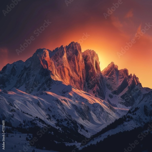 Snow Covered Mountain at Sunset