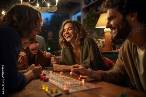 Friends having fun at a board game night.