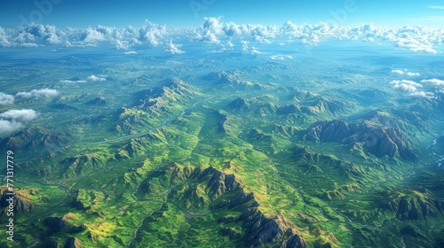Green Mountains and Valleys from Above