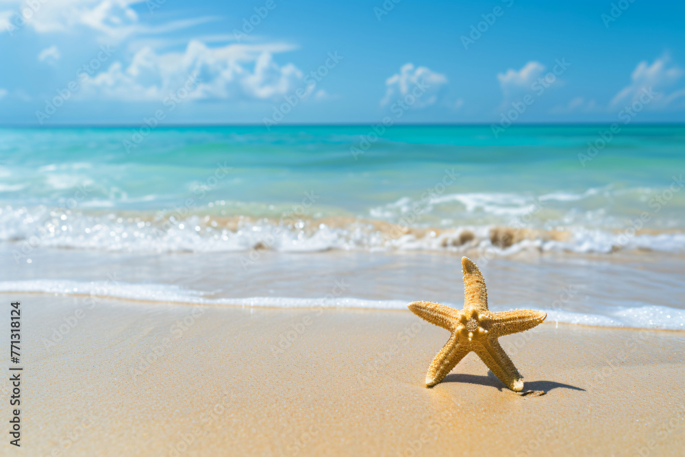 photo starfish on summer sunny beach at ocean photo starfish on summer sunny beach at ocean