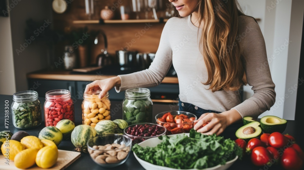 Young woman preparing healthy food in the kitchen