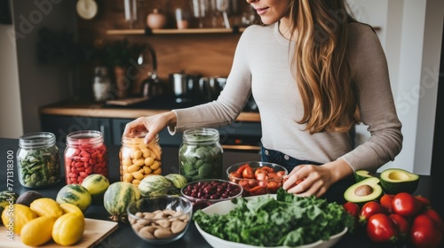 Young woman preparing healthy food in the kitchen