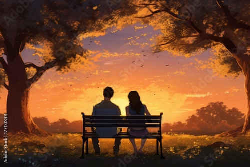 Couple watching a beautiful sunset