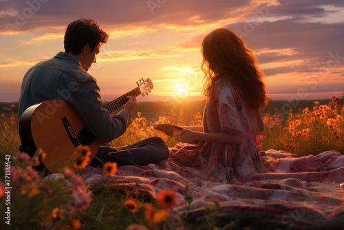 Couple having a picnic while enjoying the sunset © Michael Böhm