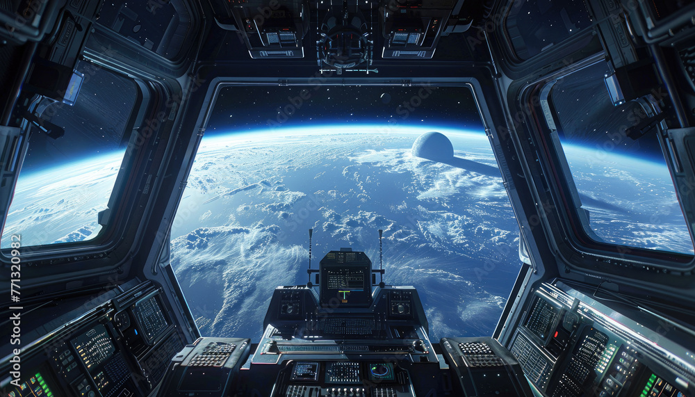 Fototapeta premium A view of the Earth from a space shuttle by AI generated image