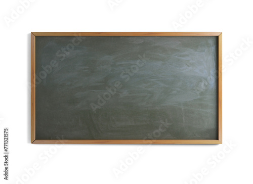 A blank blackboard with a wooden frame isolated on a white background, concept of education and communication