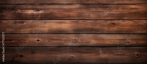 Close-up view of a wooden wall featuring a dark brown stain, creating a textured background for design projects photo