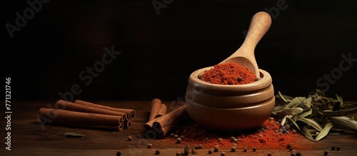 A rustic wooden spoon is fi...