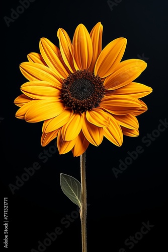 single sunflower on black background