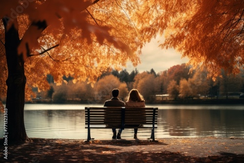 Couple on bench in autumn park