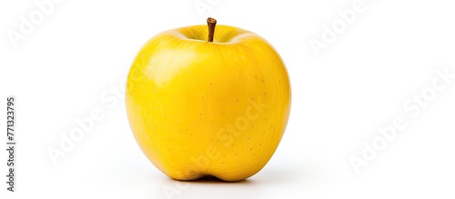 A single yellow apple is pl...