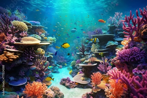 Abstract floating coral reefs in underwater world