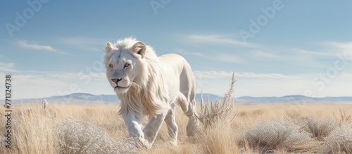 A majestic white lion grace...