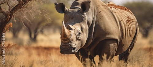 A white rhinoceros, also kn...