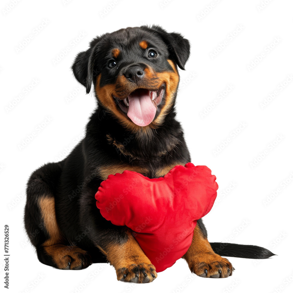 Black and Brown Dog Holding a Red Heart